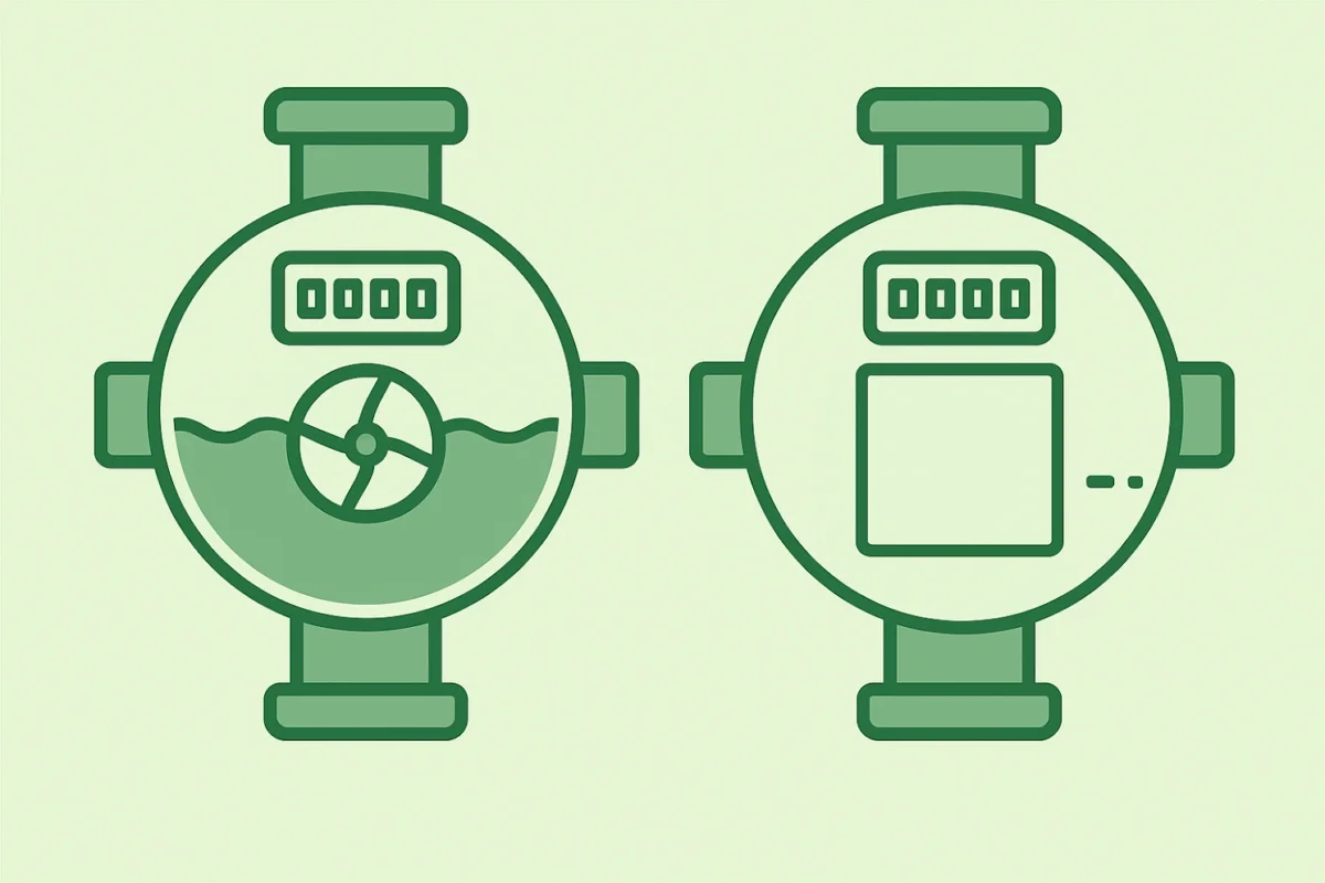 Porównanie wodomierza suchobieżnego i mokrobieżnego.