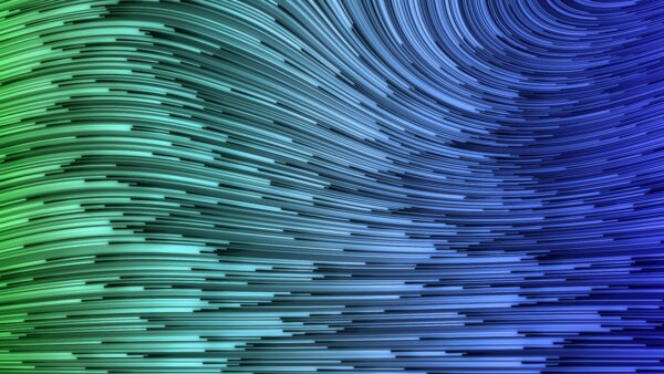 Abstrakcyjna grafika przedstawiająca płynne, falujące linie w odcieniach zieleni i błękitu, symbolizująca szybki przesył danych, nowoczesne technologie i łączność bezprzewodową.